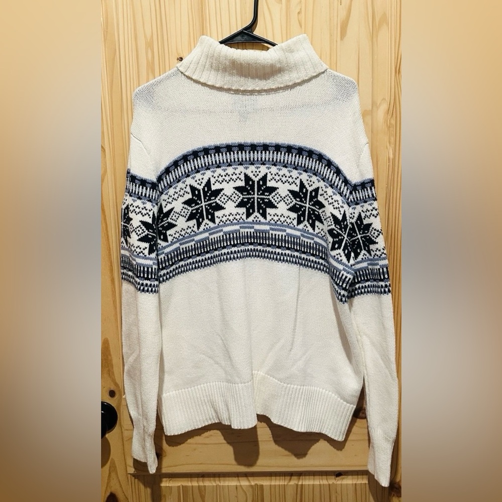 Gap High Neck Snowflake Pattern Sweater womens XL Ivory & blues